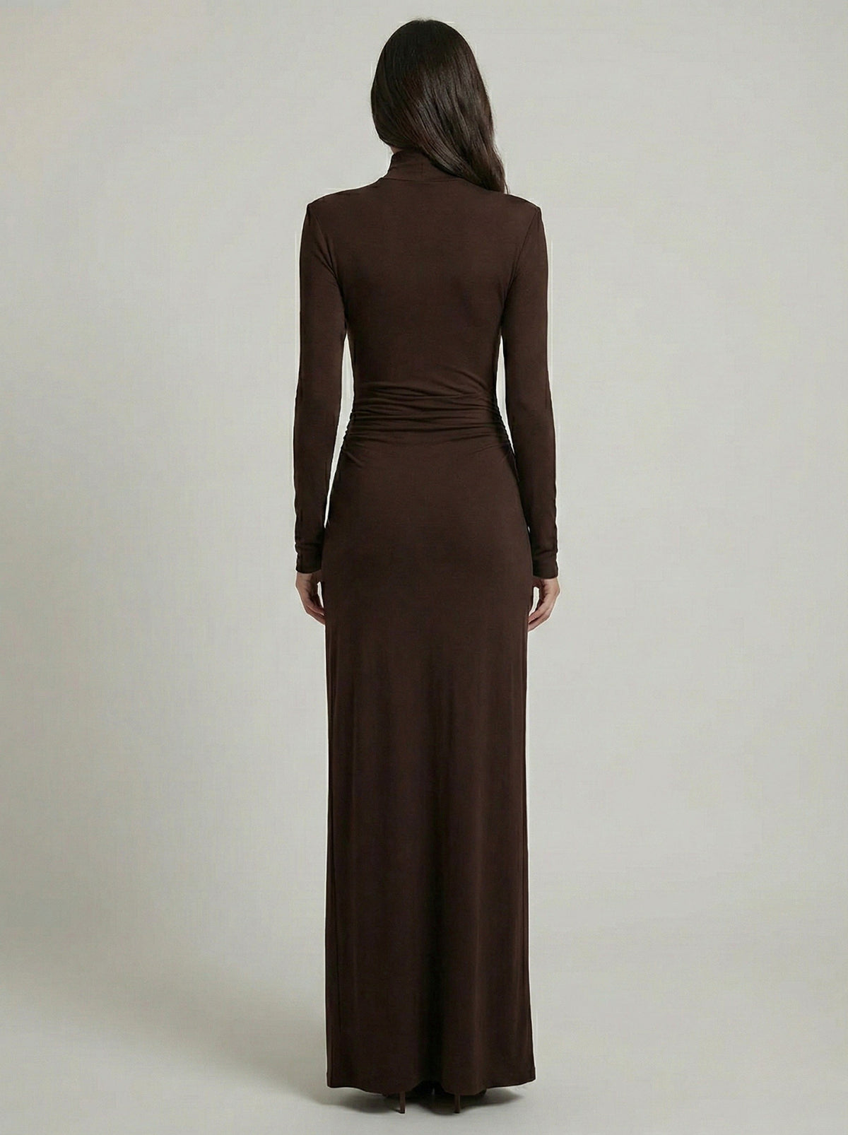 Draped Ruched Long Sleeve Maxi Dress