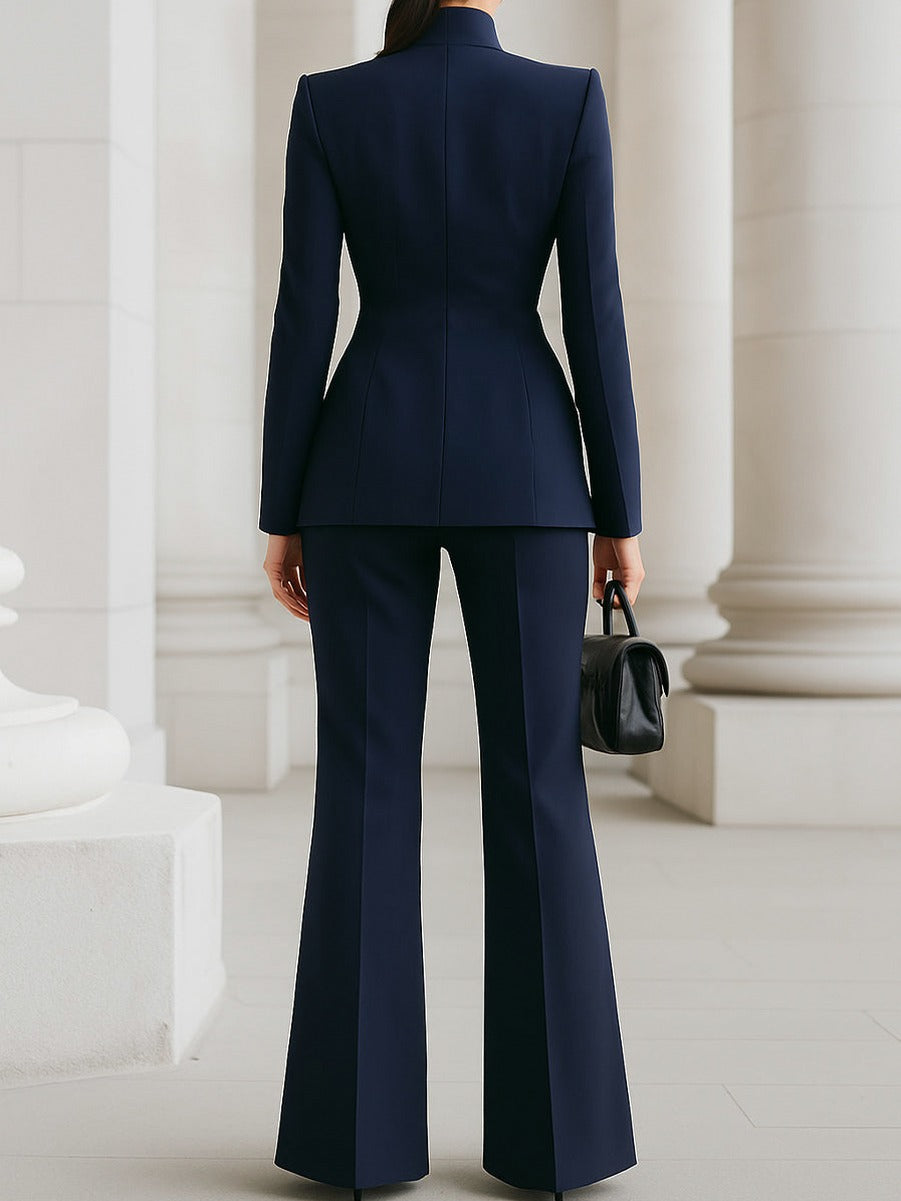 Stand Collar Blazer and Pant Set