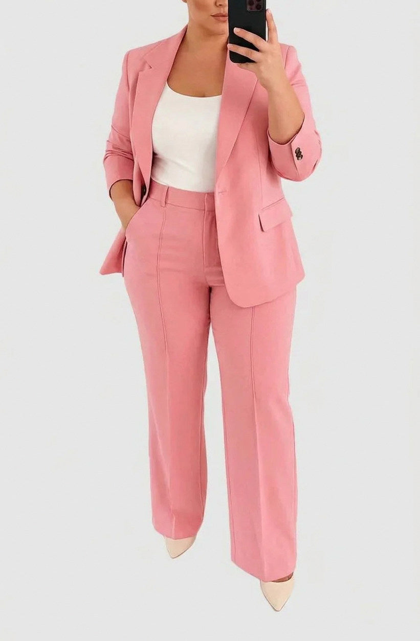 Notch Lapel Blazer and Pant Set in Pink