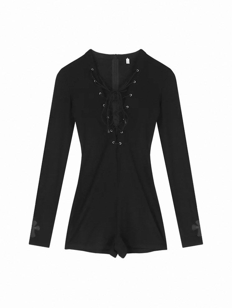 Long Sleeve Lace Up Romper