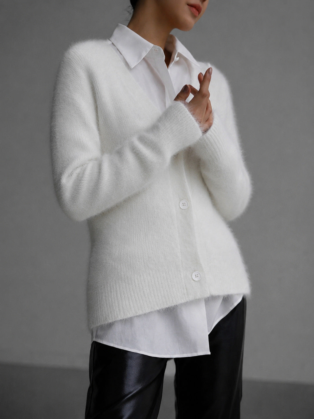 Off Shoulder Button Front Knit Cardigan in White