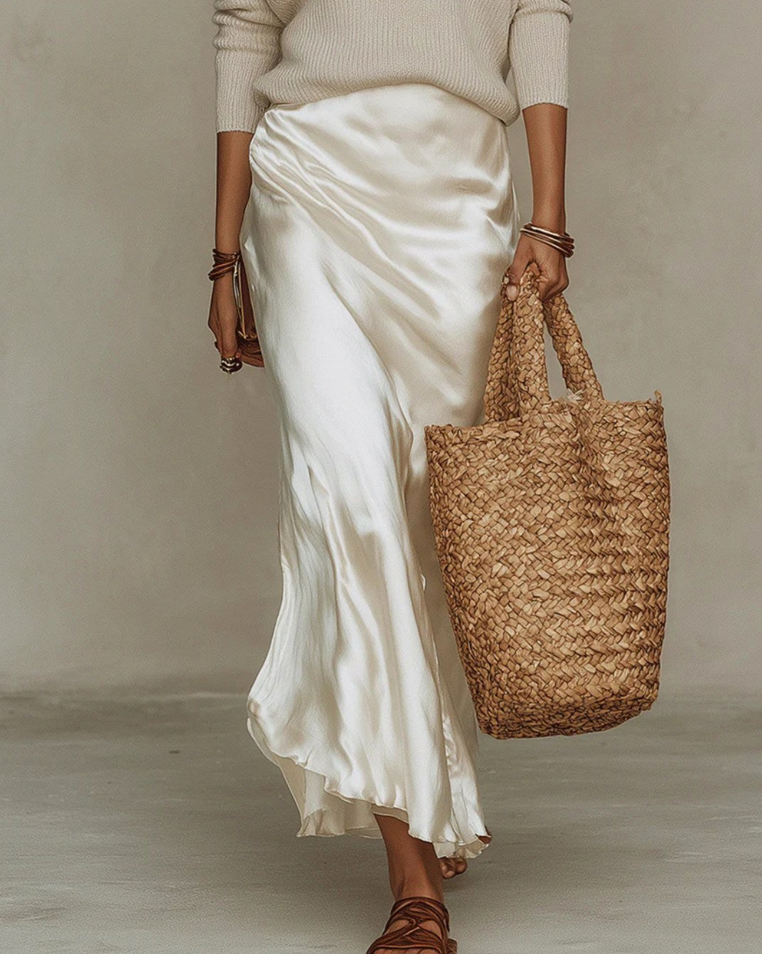 Satin Slip Dress and Sweater Set