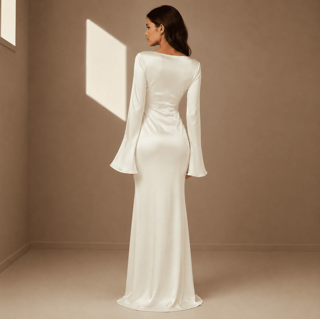Satin Bell Sleeve Maxi Dress