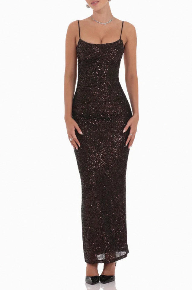 Sequin Open Back Maxi Dress