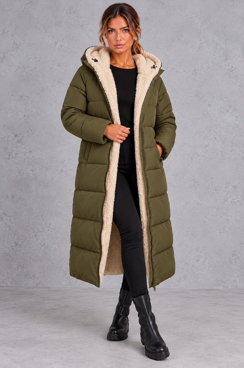 Sherpa Lined Hooded Puffer Coat