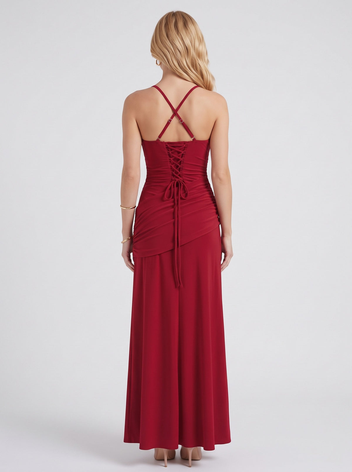 Square Neck Ruched Maxi Dress
