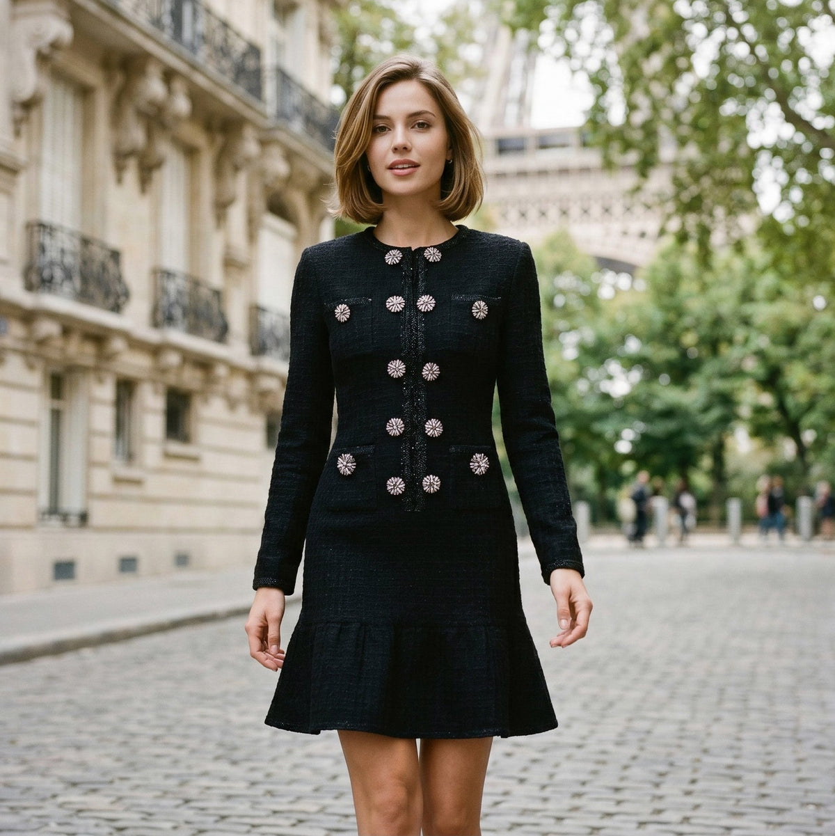Tweed Drop Waist Mini Dress