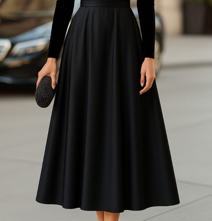 Velvet Mock Neck Pleated Midi Dress
