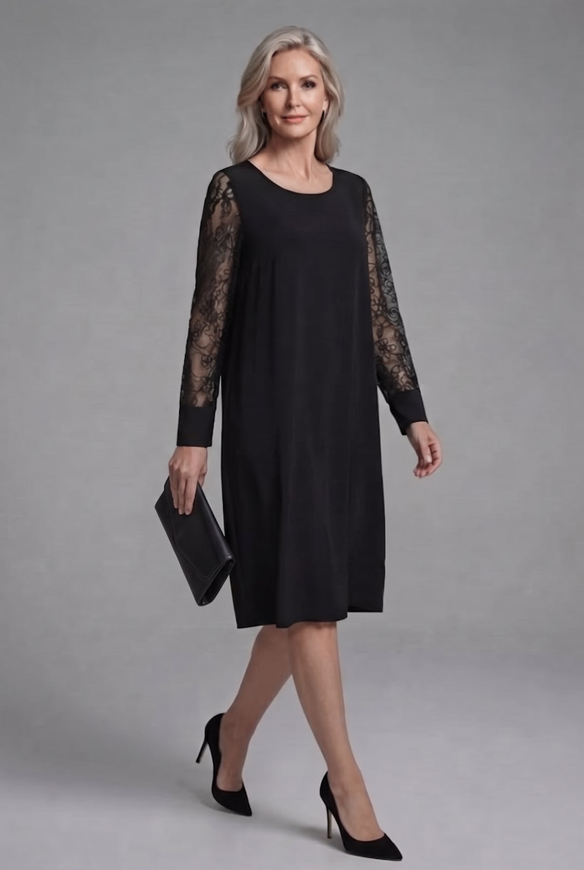 Lace Sleeve A Line Midi Dress
