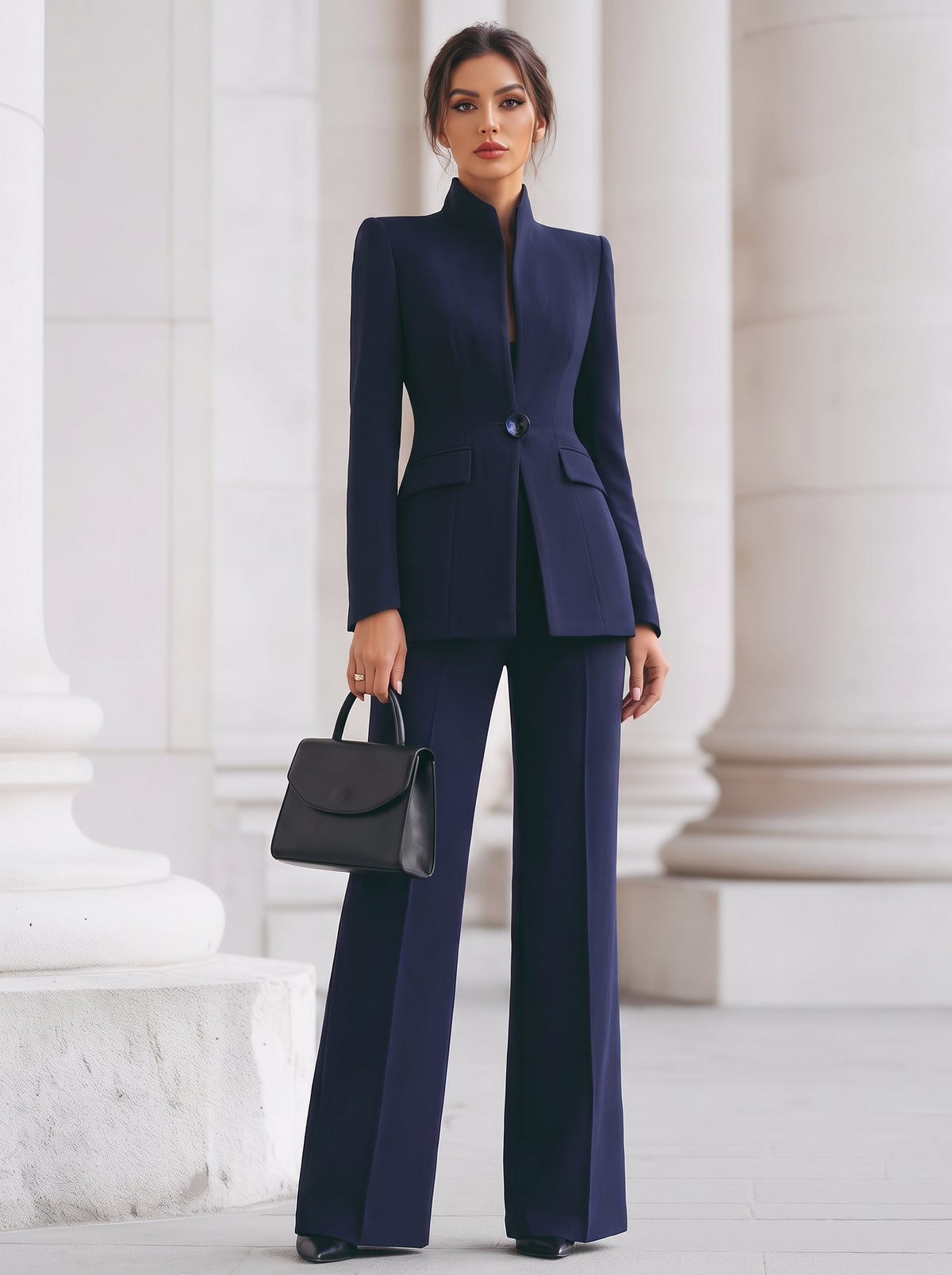 Stand Collar Blazer and Pant Set in Blue