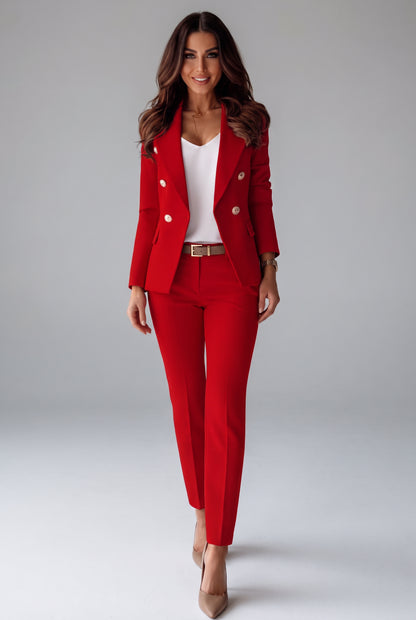 Button Front Blazer and Pant Set in Red