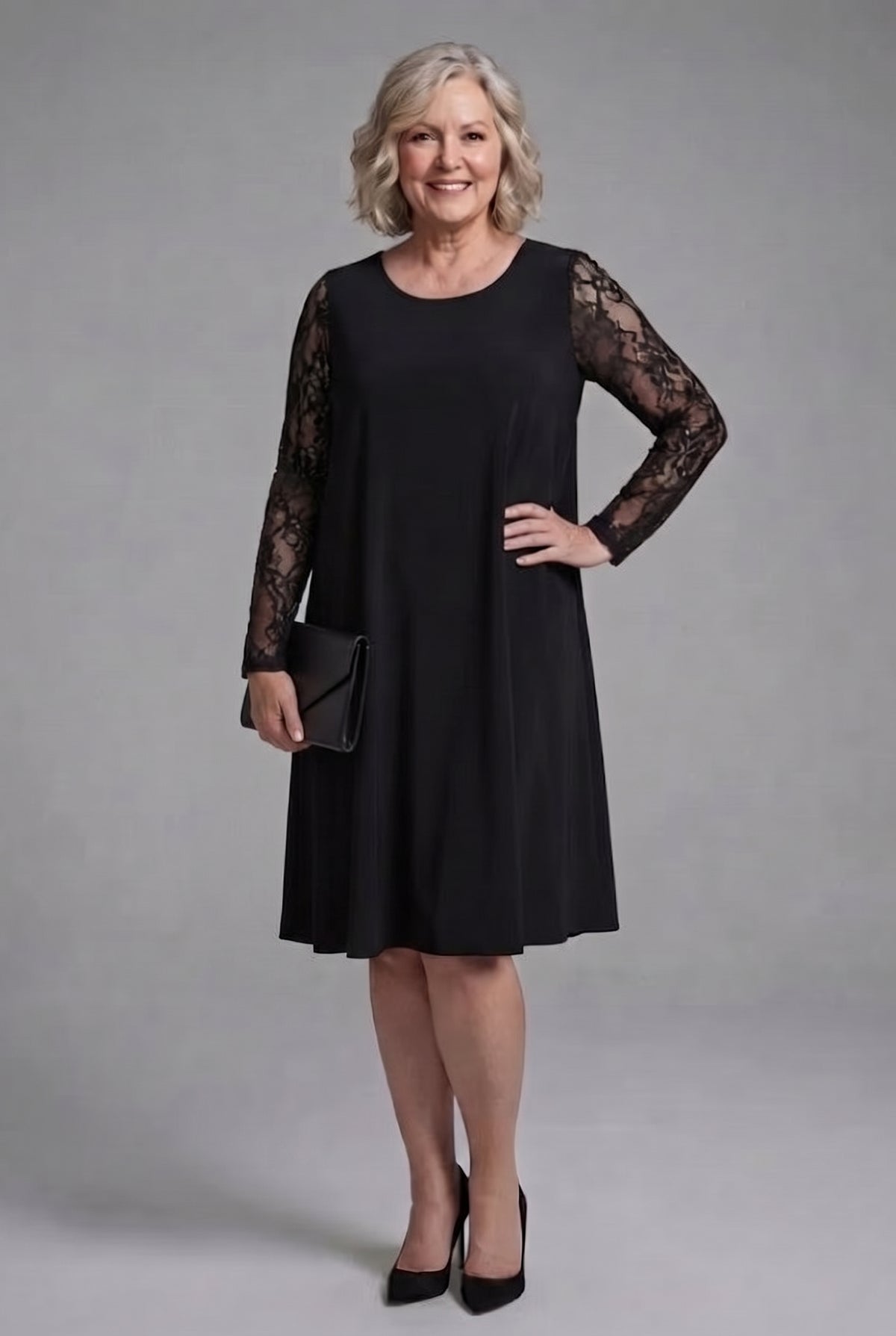 Lace Sleeve A Line Midi Dress