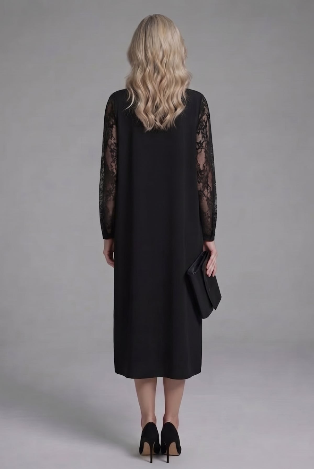 Lace Sleeve A Line Midi Dress
