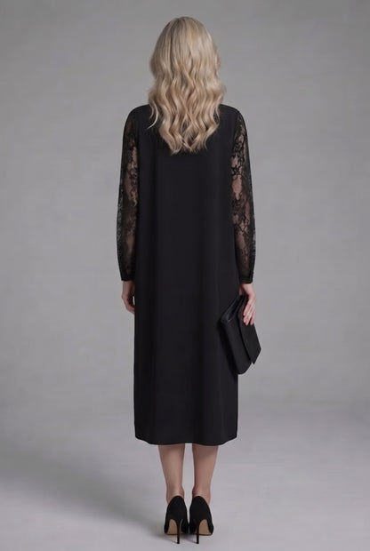 Lace Sleeve A Line Midi Dress