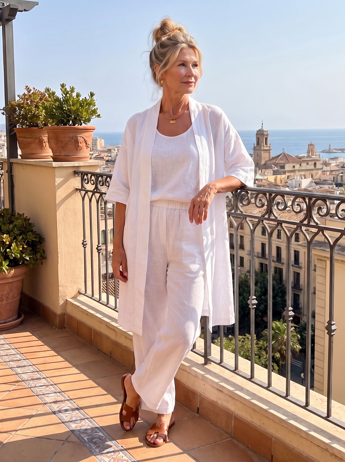 Gauze Kimono Cardigan Three Piece Set