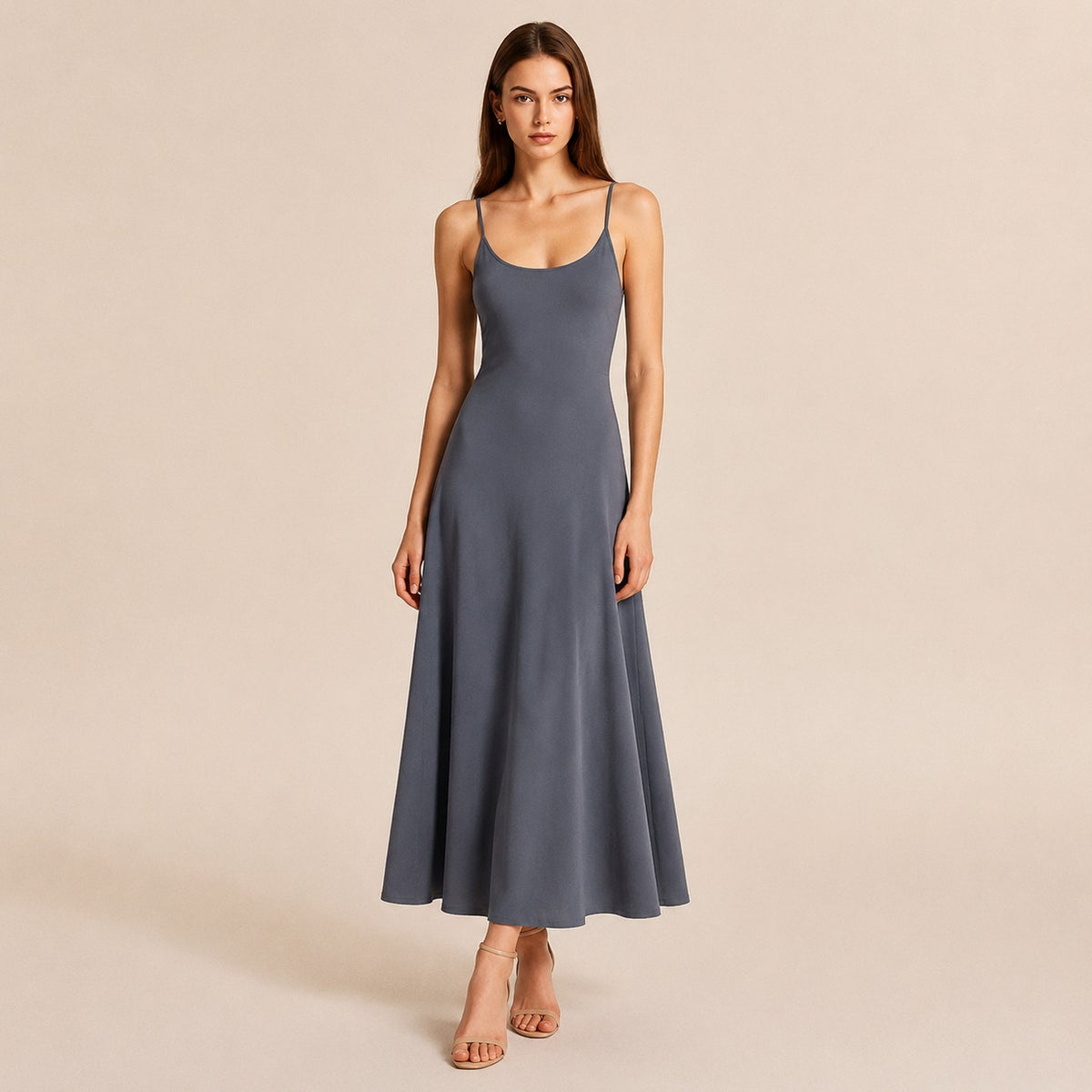 A Line Scoop Neck Maxi Dress in Dark Gray