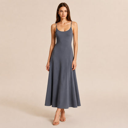 A Line Scoop Neck Maxi Dress in Dark Gray