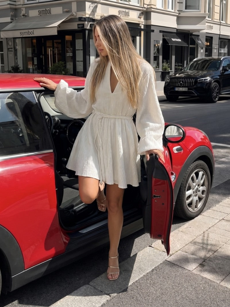 Balloon Sleeve Tie Waist Mini Dress