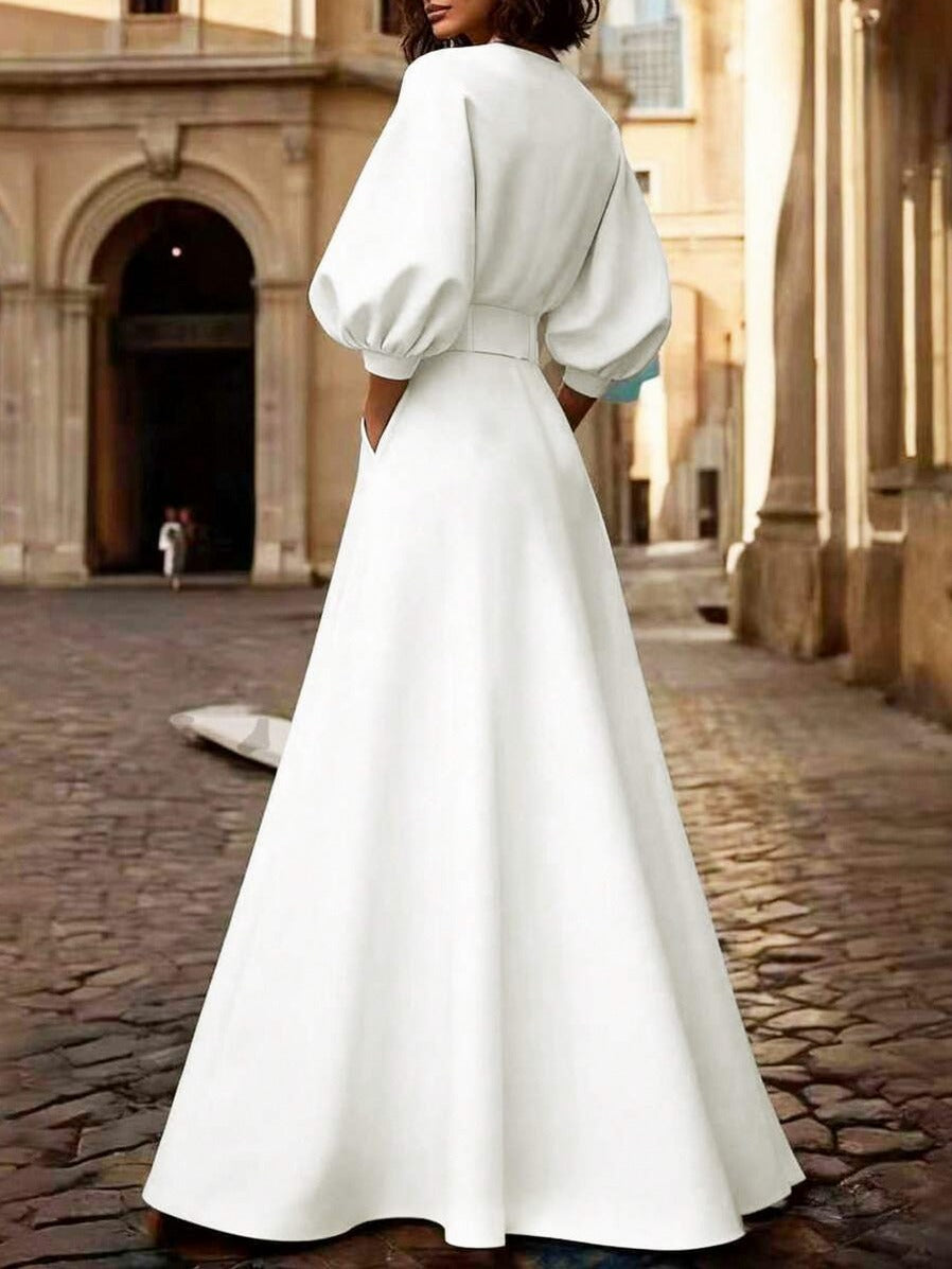 Belted Puff Sleeve Maxi Dress