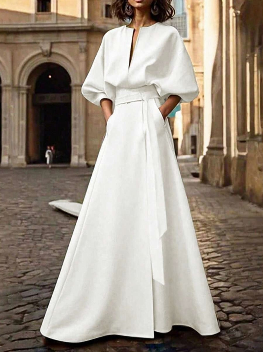 Belted Puff Sleeve Maxi Dress