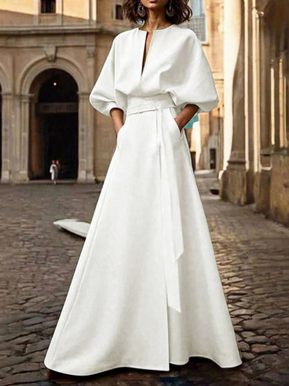 Belted Puff Sleeve Maxi Dress