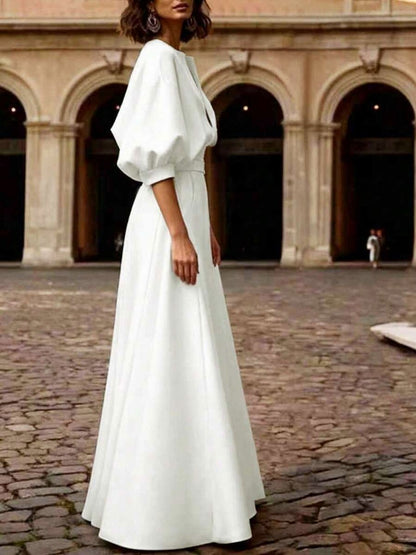 Belted Puff Sleeve Maxi Dress