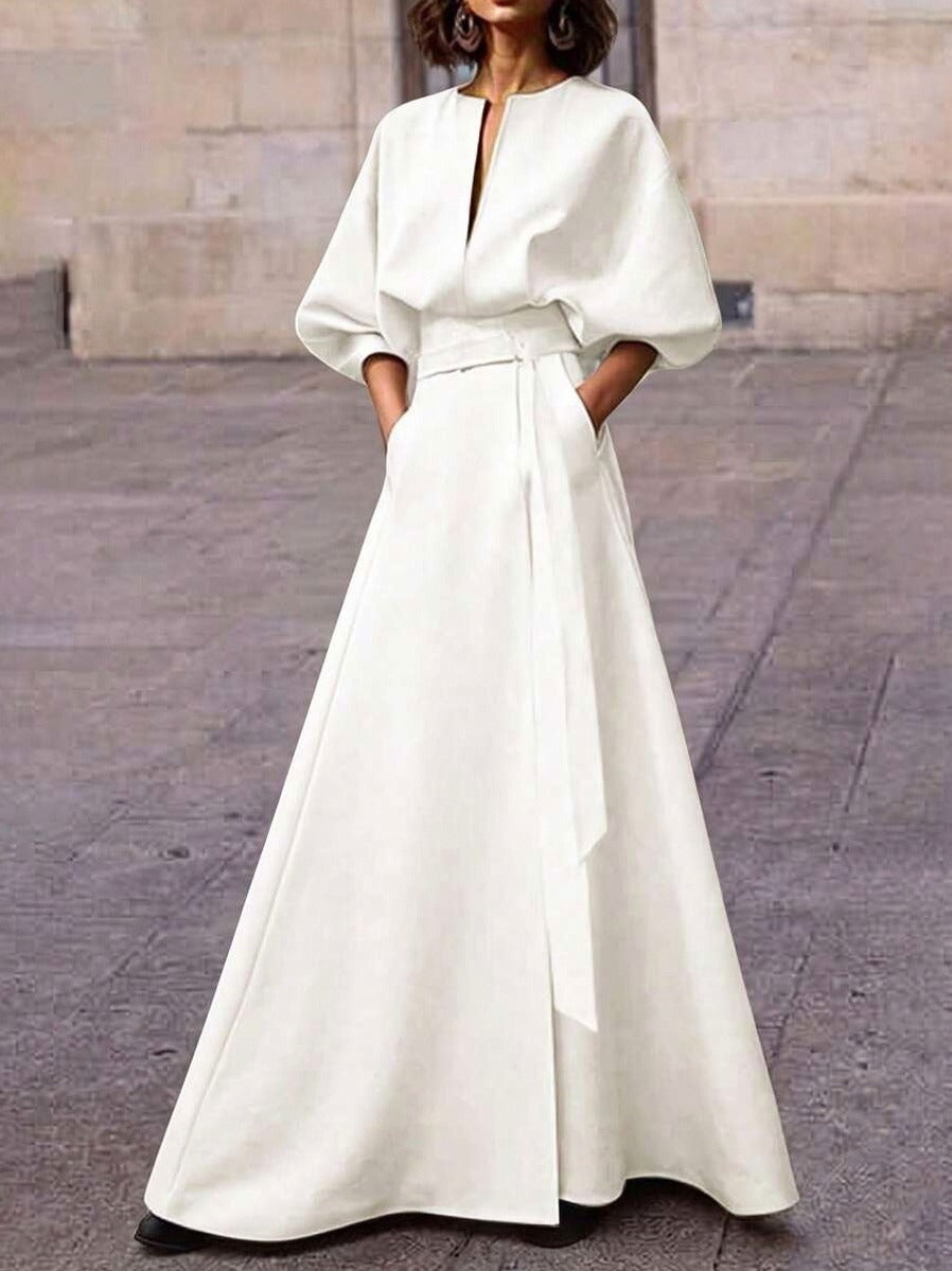 Belted Puff Sleeve Maxi Dress