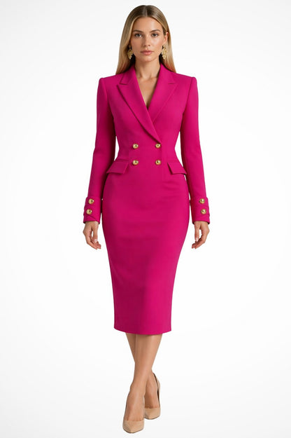 Button Front Blazer Midi Dress in Dark Pink
