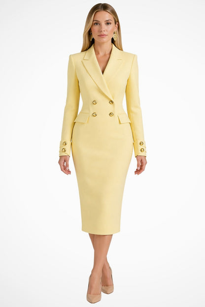 Button Front Blazer Midi Dress in Yellow