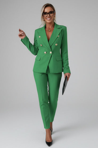 Button Front Blazer and Pant Set in Green