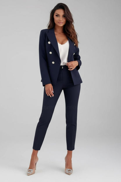 Button Front Blazer and Pant Set in Navy Blue