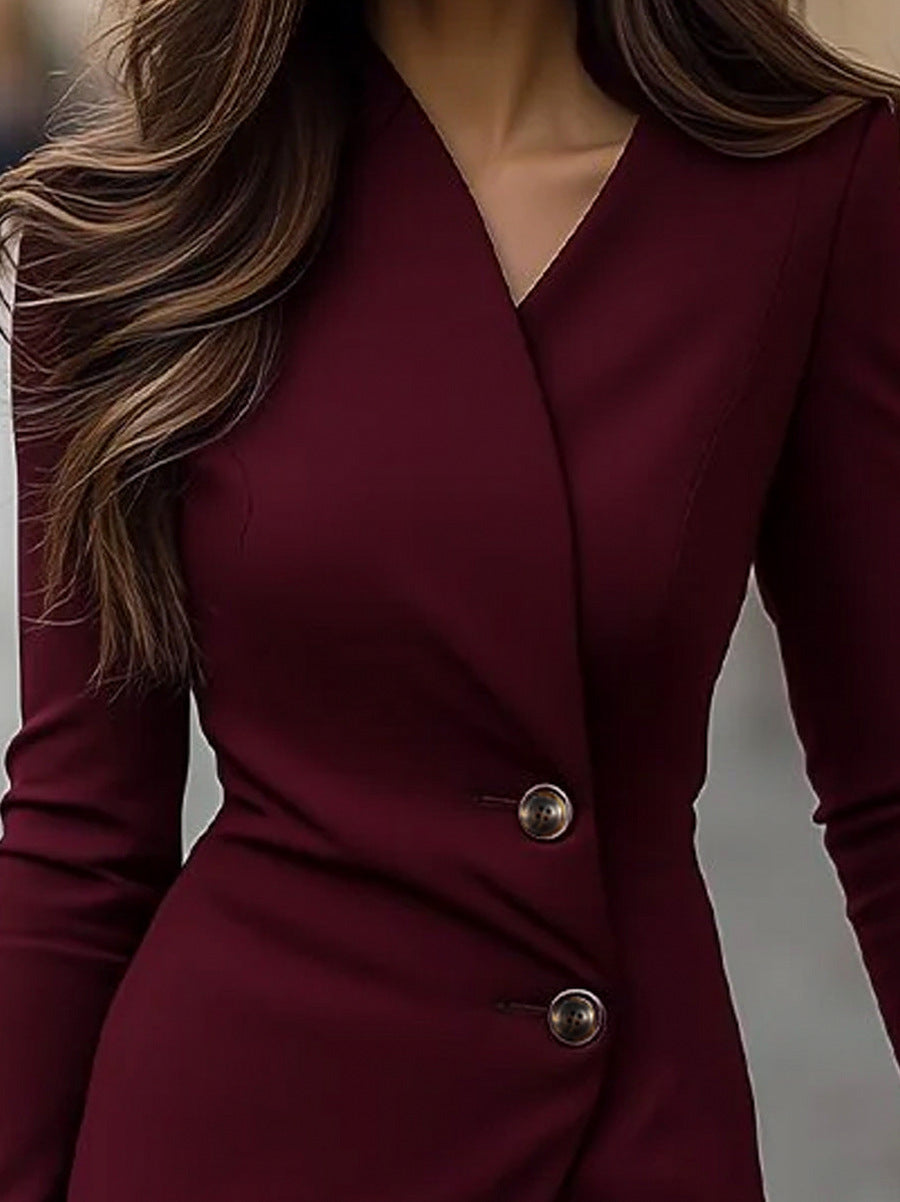 Button Front Wrap Blazer Midi Dress