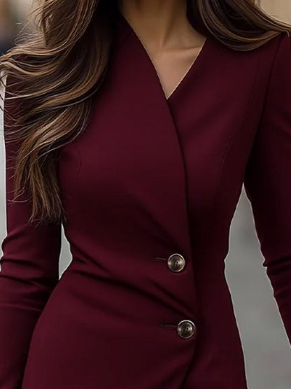 Button Front Wrap Blazer Midi Dress