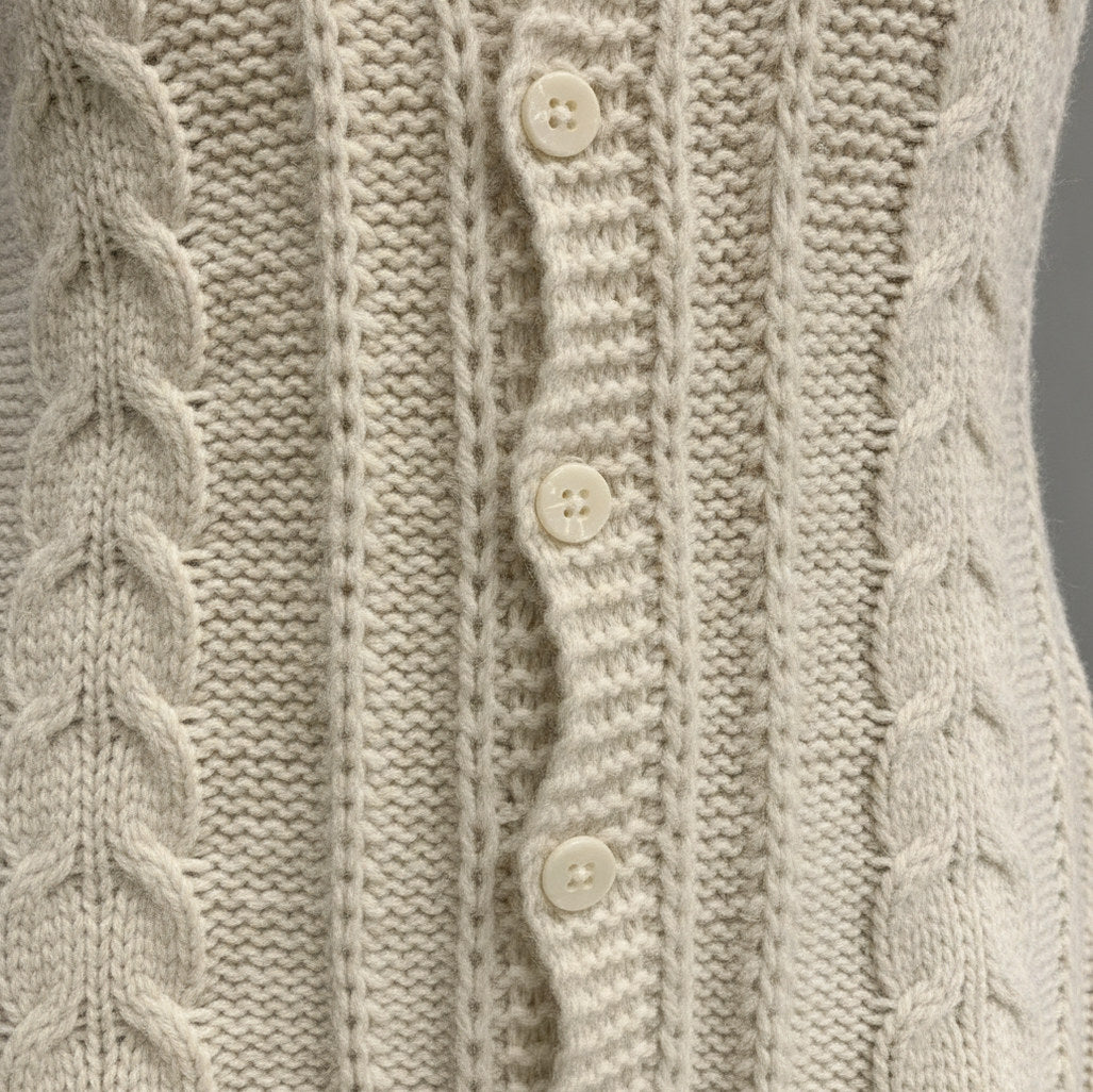 Cable Knit Button Front Sweater Dress