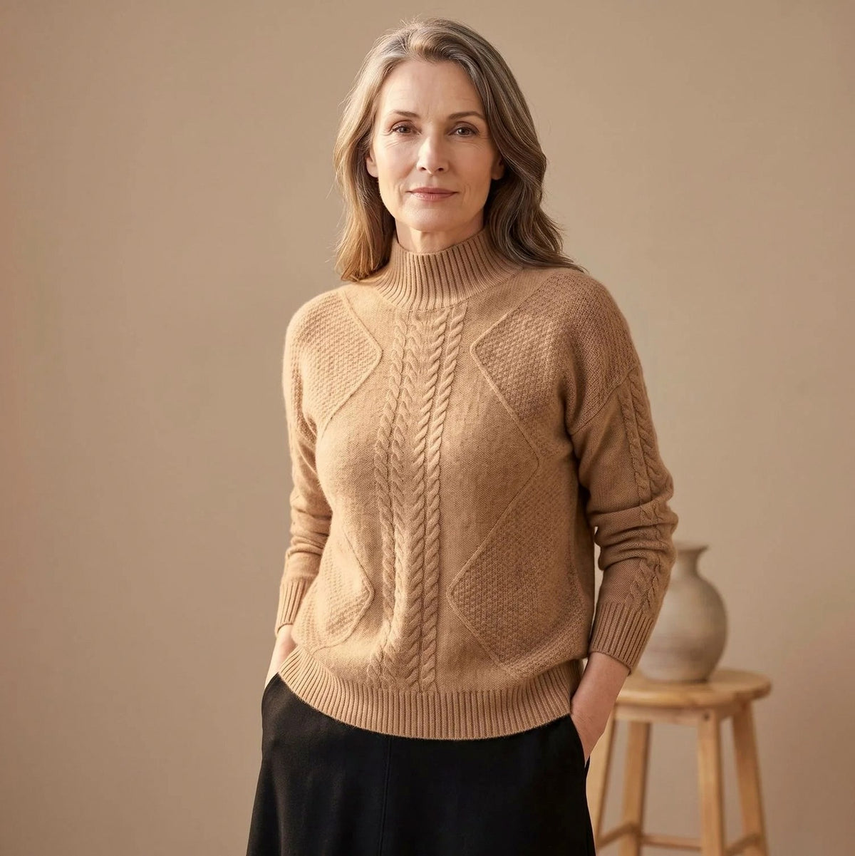 Cable Knit Mock Neck Sweater