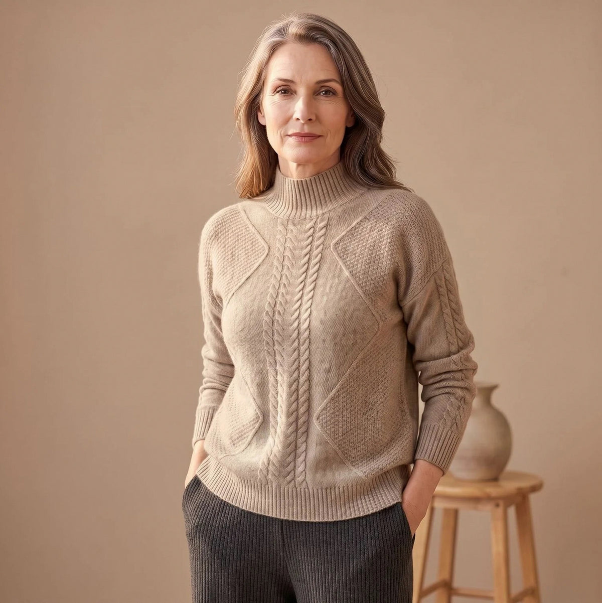 Cable Knit Mock Neck Sweater
