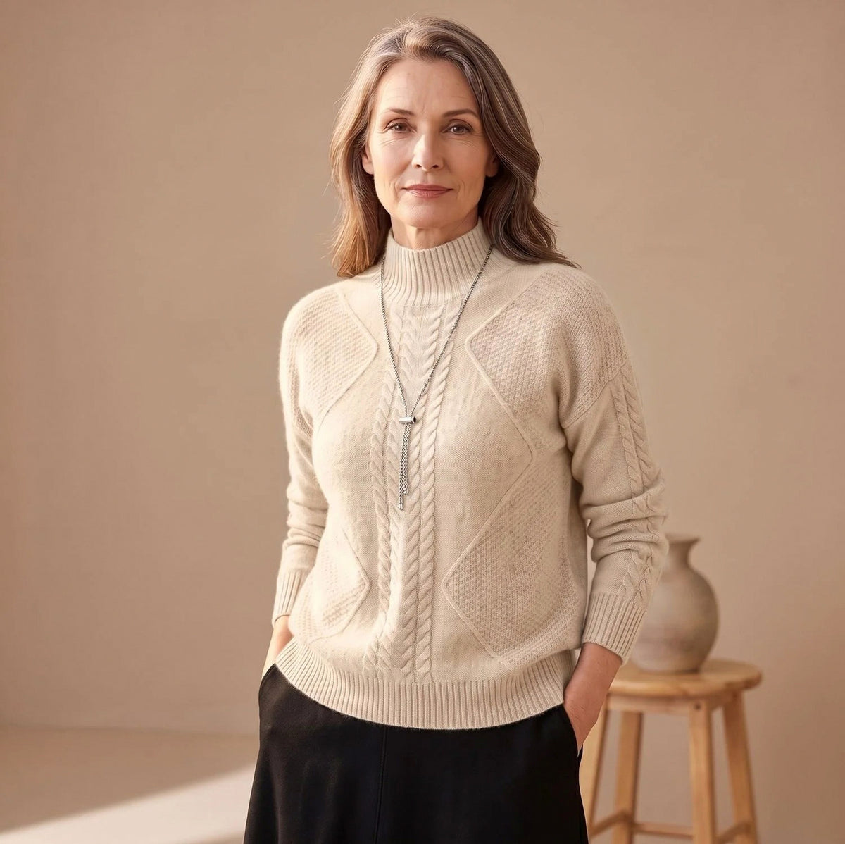 Cable Knit Mock Neck Sweater