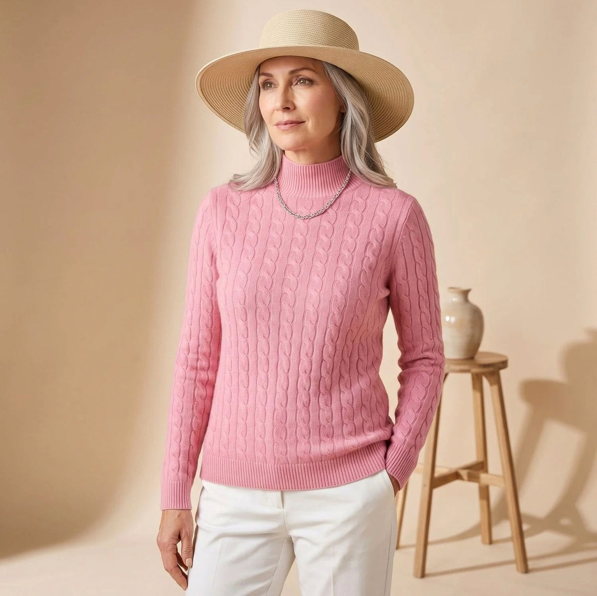 Cable Knit Mock Neck Sweater