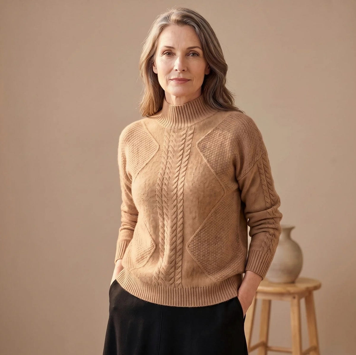 Cable Knit Mock Neck Sweater