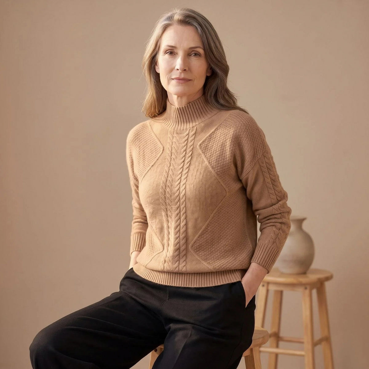 Cable Knit Mock Neck Sweater