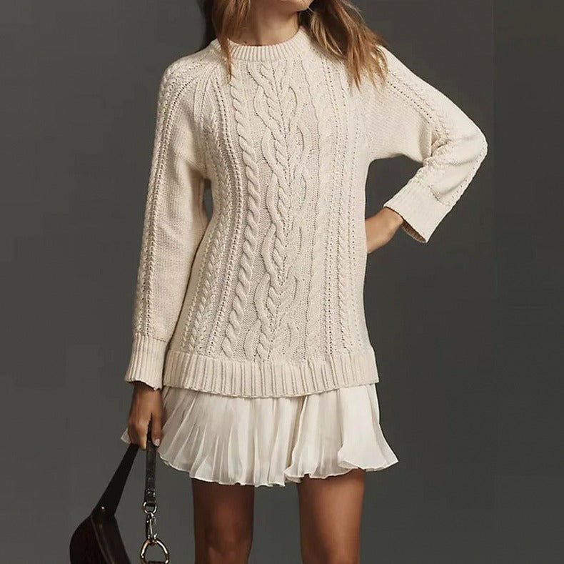 Cable Knit Pleated Mini Dress