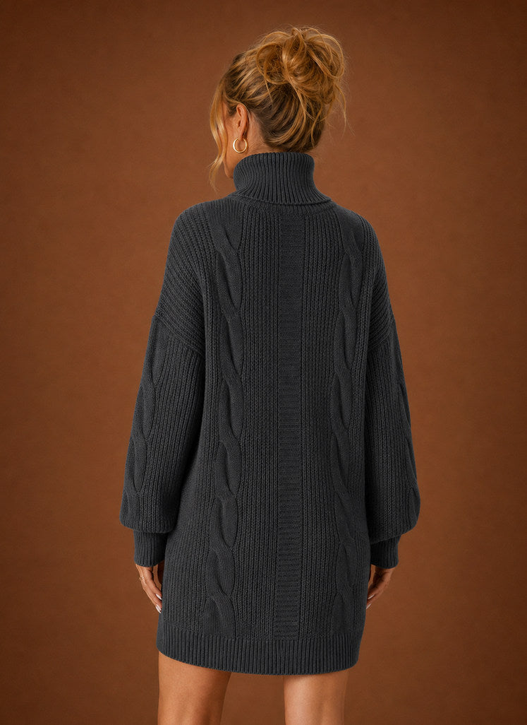 Cable Knit Turtleneck Sweater Dress