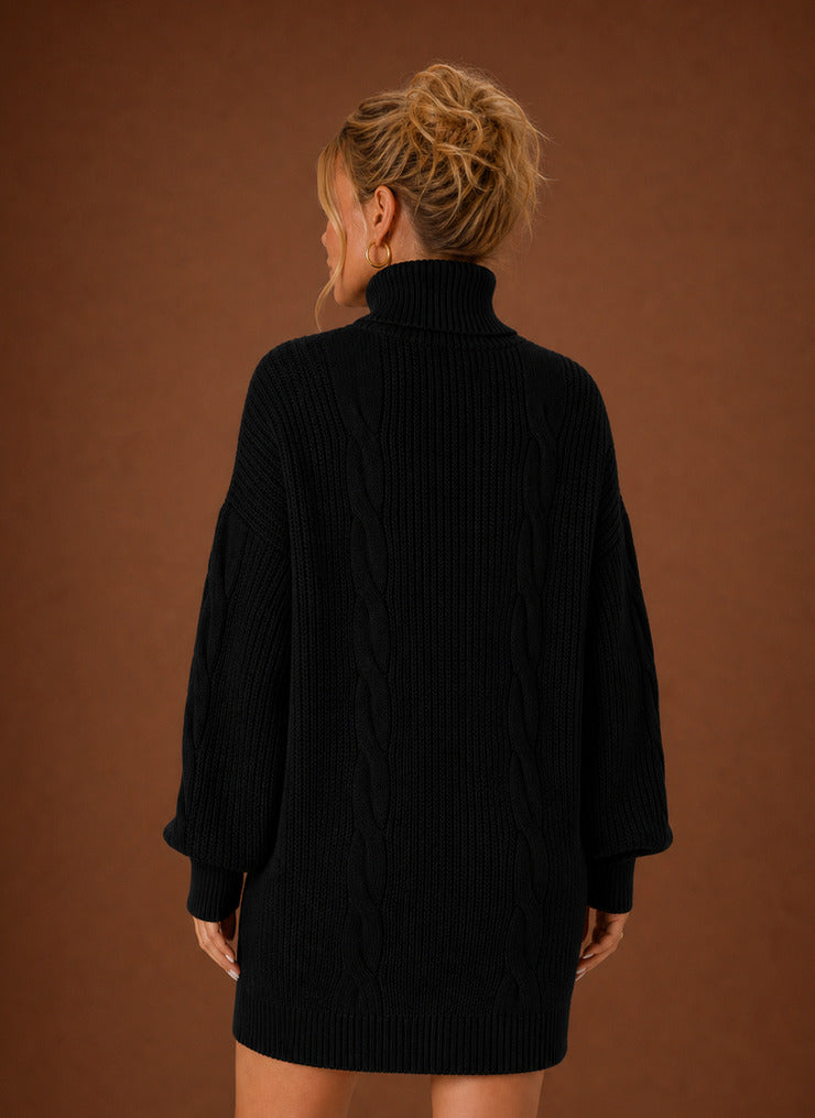 Cable Knit Turtleneck Sweater Dress