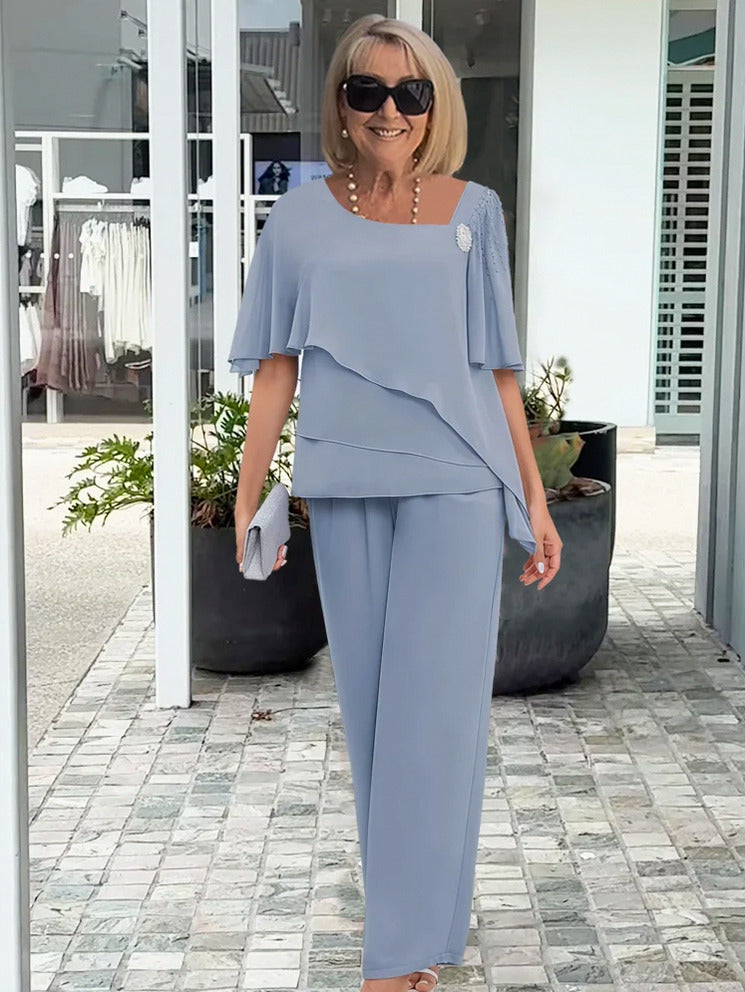 Chiffon Capelet Top and Pant Set