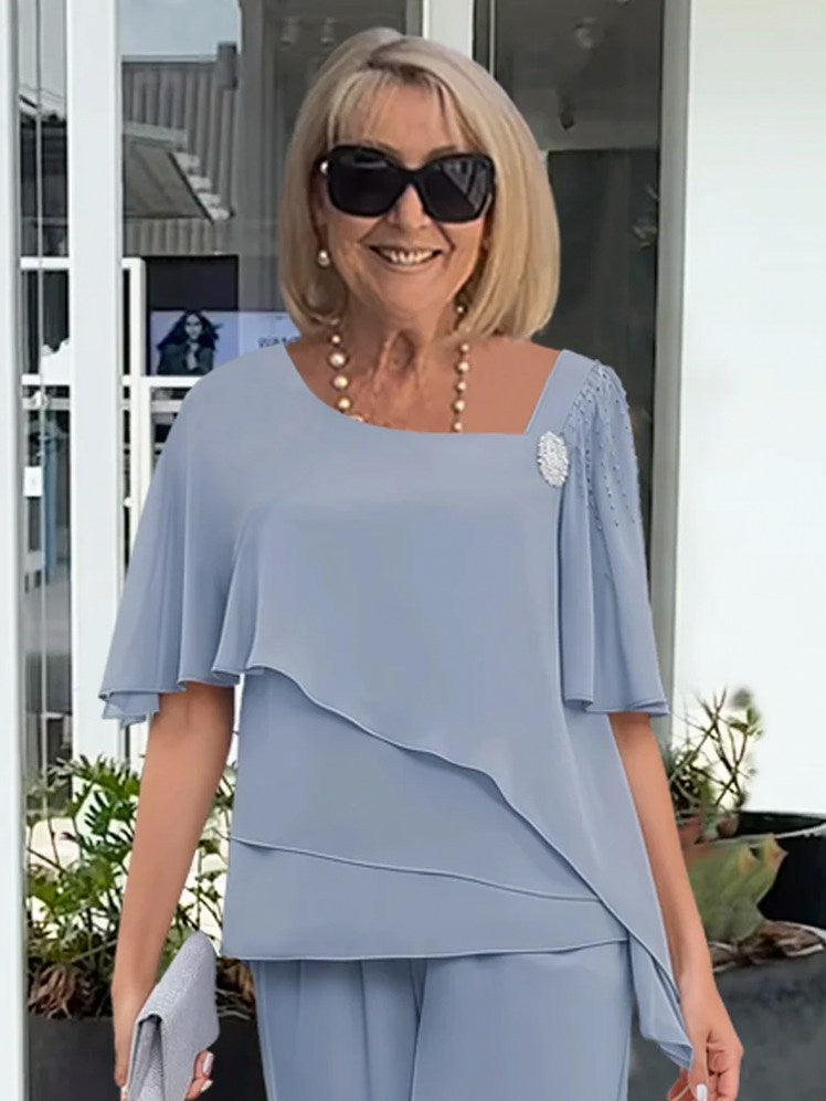 Chiffon Capelet Top and Pant Set