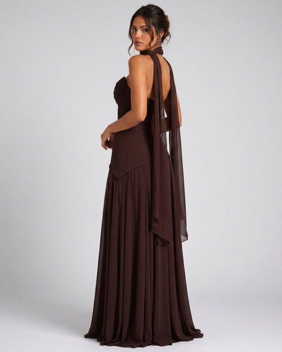 Chiffon Cowl Drop Waist Maxi Dress