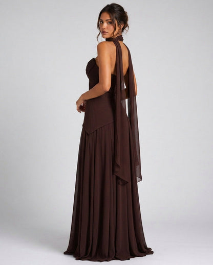 Chiffon Cowl Drop Waist Maxi Dress