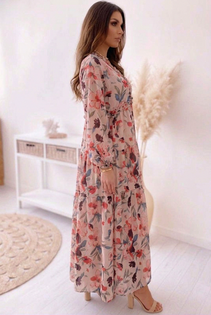 Chiffon Long Sleeve Tiered Maxi Dress