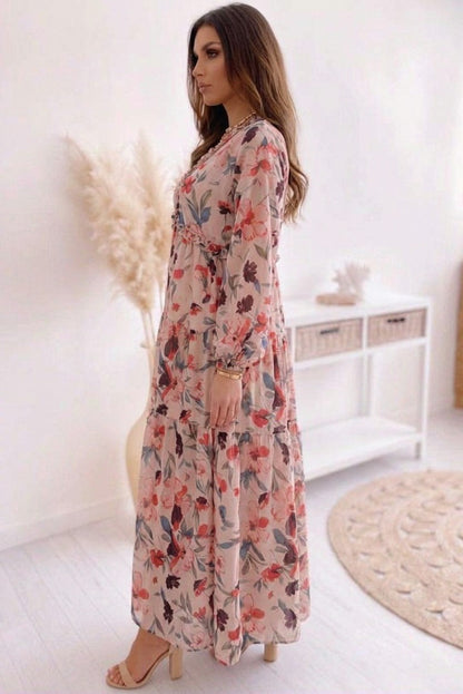Chiffon Long Sleeve Tiered Maxi Dress