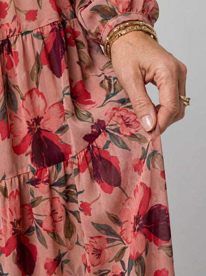 Chiffon Long Sleeve Tiered Maxi Dress